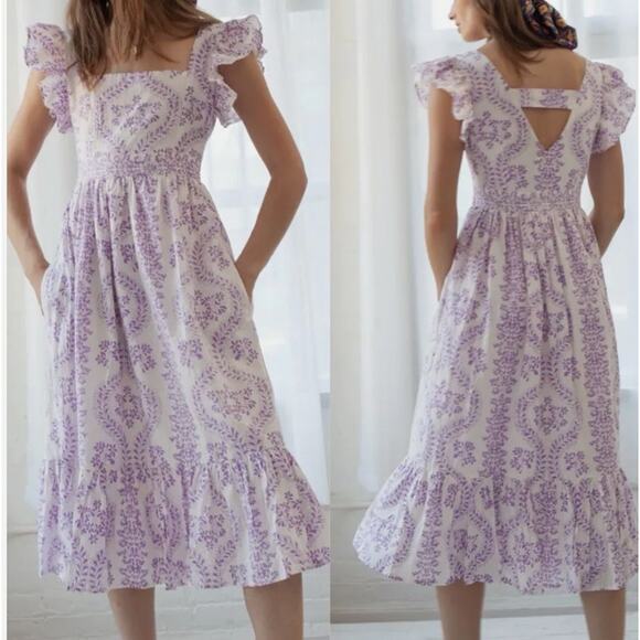 Guadalupe Designs Gianna Block Print Dress w/ Pockets in Purple Sz L - Picture 7 of 7